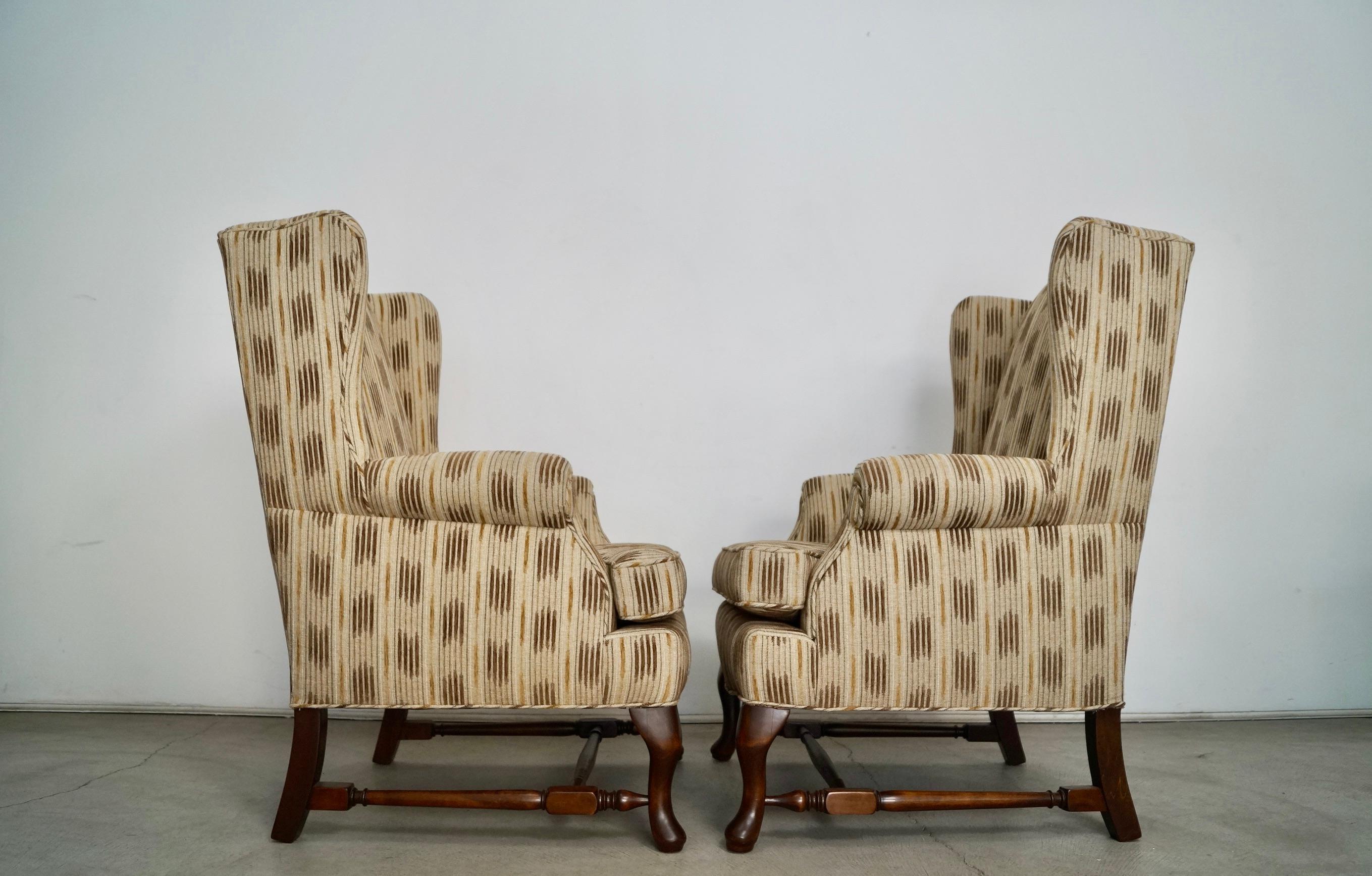 1970's Wingback Chairs Refinished & Reupholstered - a Pair For Sale 1
