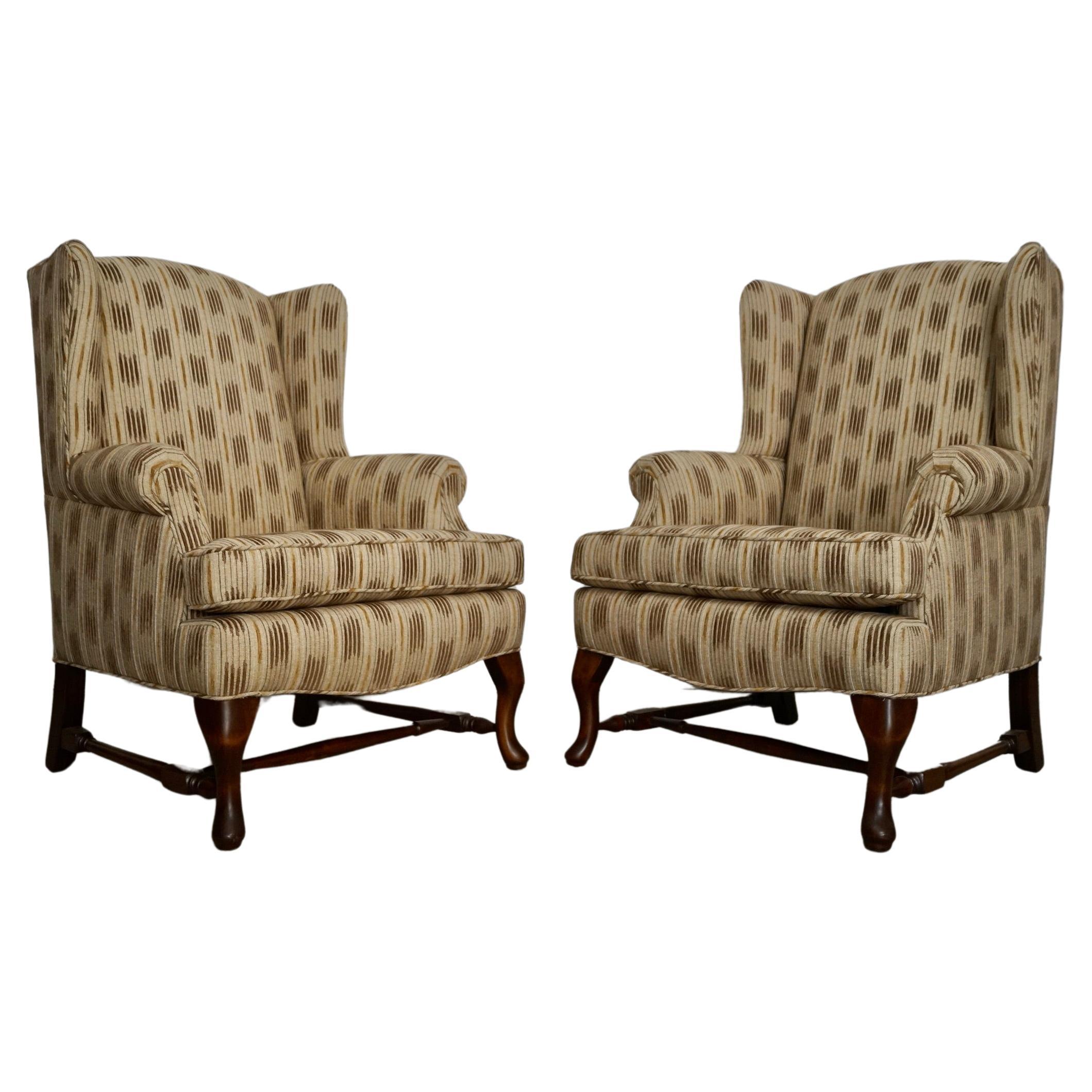 1970's Wingback Chairs Refinished & Reupholstered - a Pair For Sale