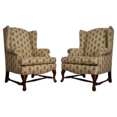 Used 1970's Wingback Chairs Refinished & Reupholstered - a Pair