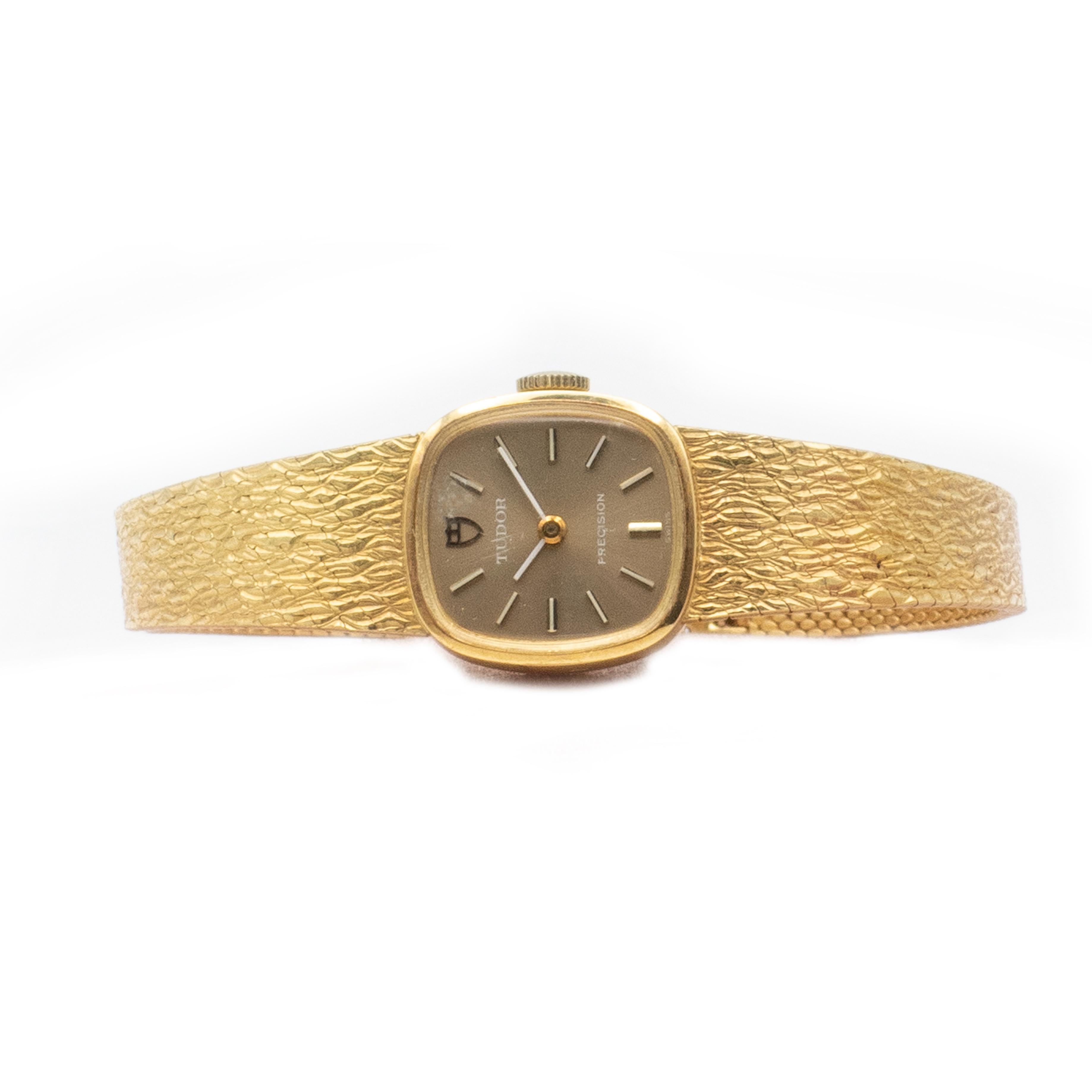 1970s Women's Tudor 18K Textured Gold Bracelet Watch In Excellent Condition In New York, NY