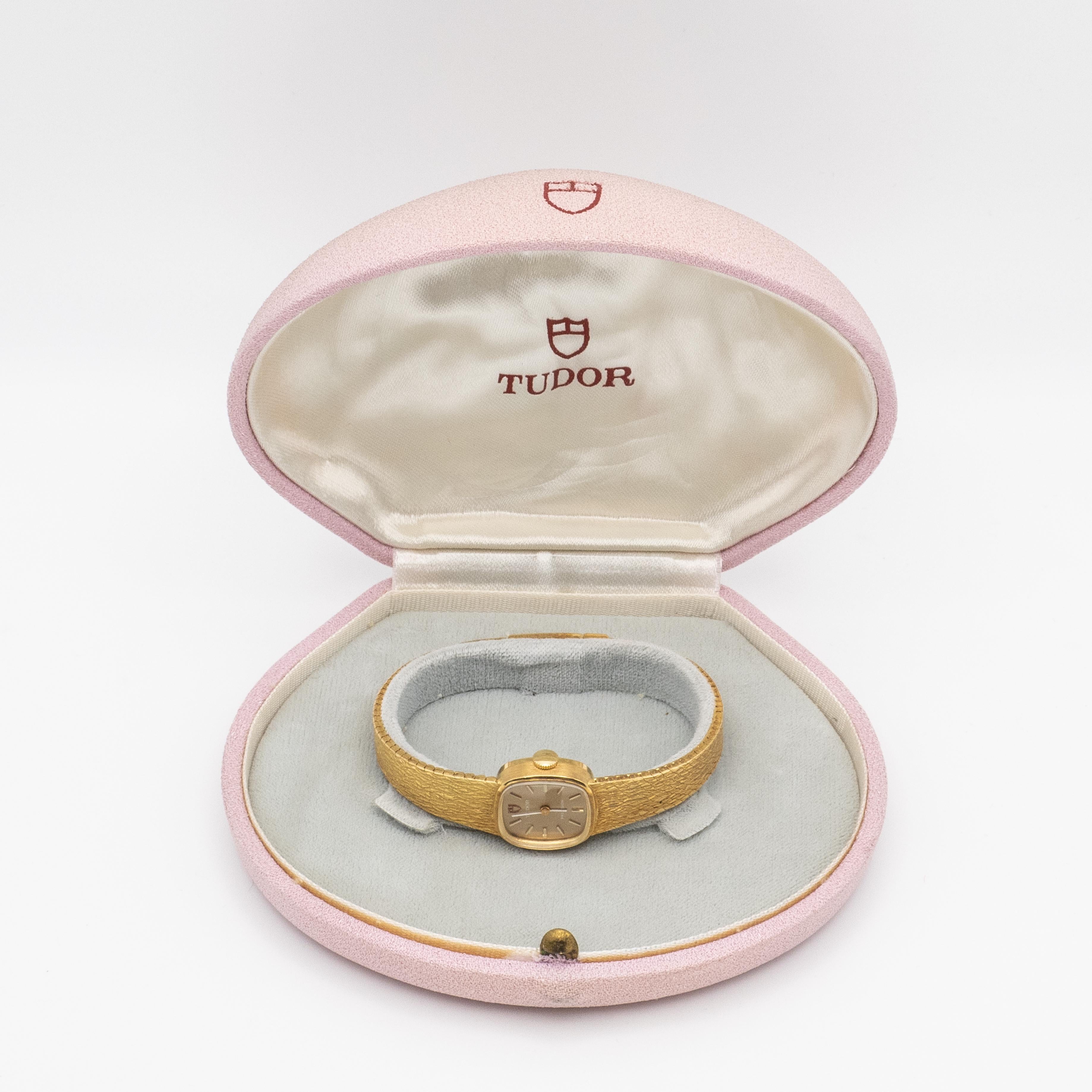 1970s Women's Tudor 18K Textured Gold Bracelet Watch 2