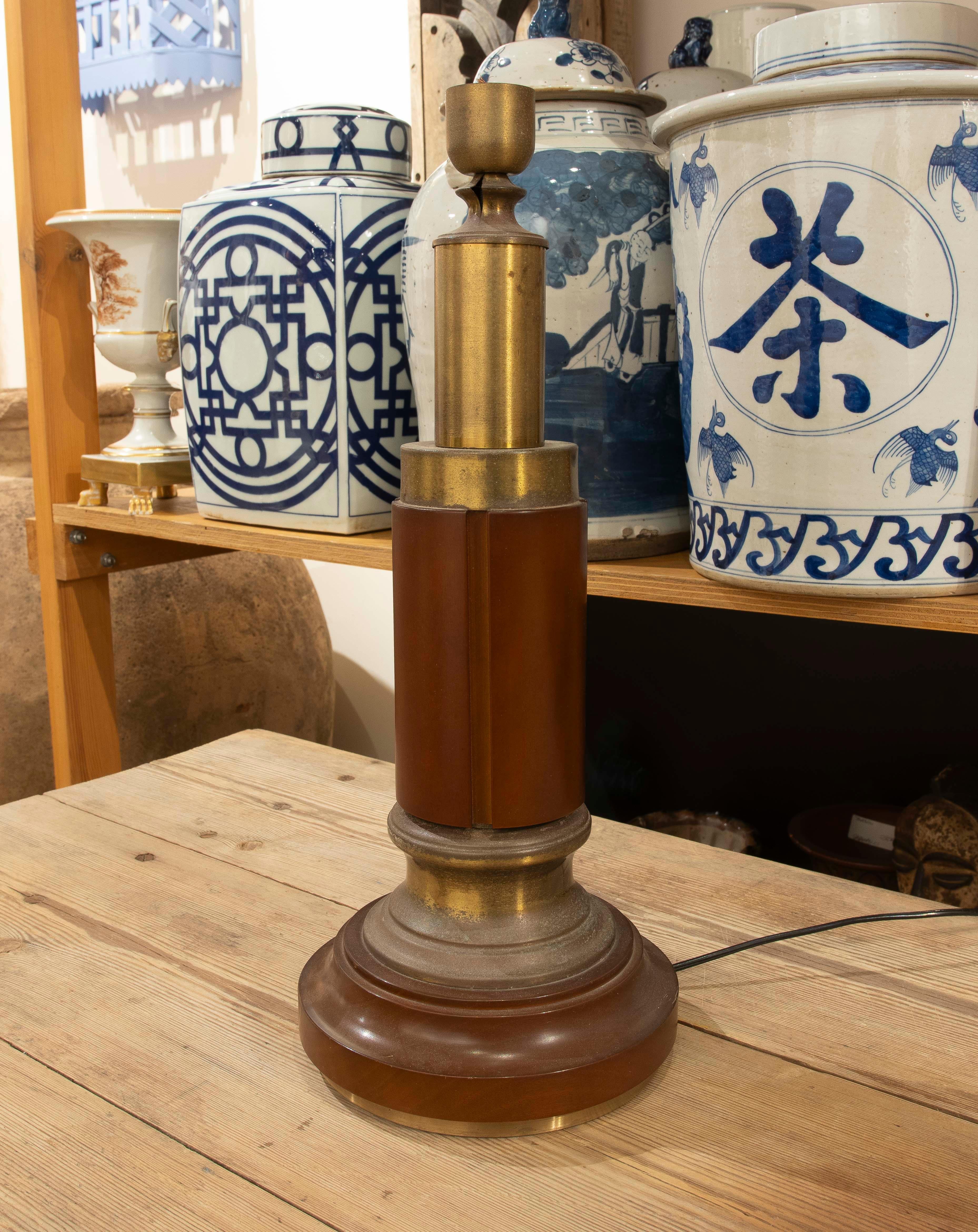 Spanish 1970s Wood and Gilded Metal Lamp For Sale