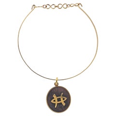 1970er Wood Gold Fische Zodiac Zeichen Anhänger Halskette
