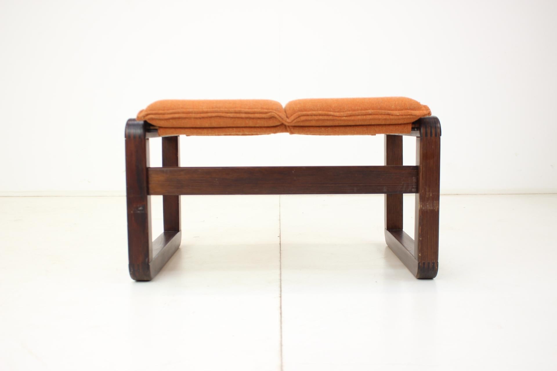 Mid-Century Modern 1970s Wooden and Fabric Stool or Tabouret, Czechoslovakia For Sale