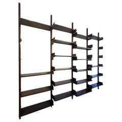 1970s Wooden and Iron Bookshelf with 4 Uprights and Adjustable Shelves