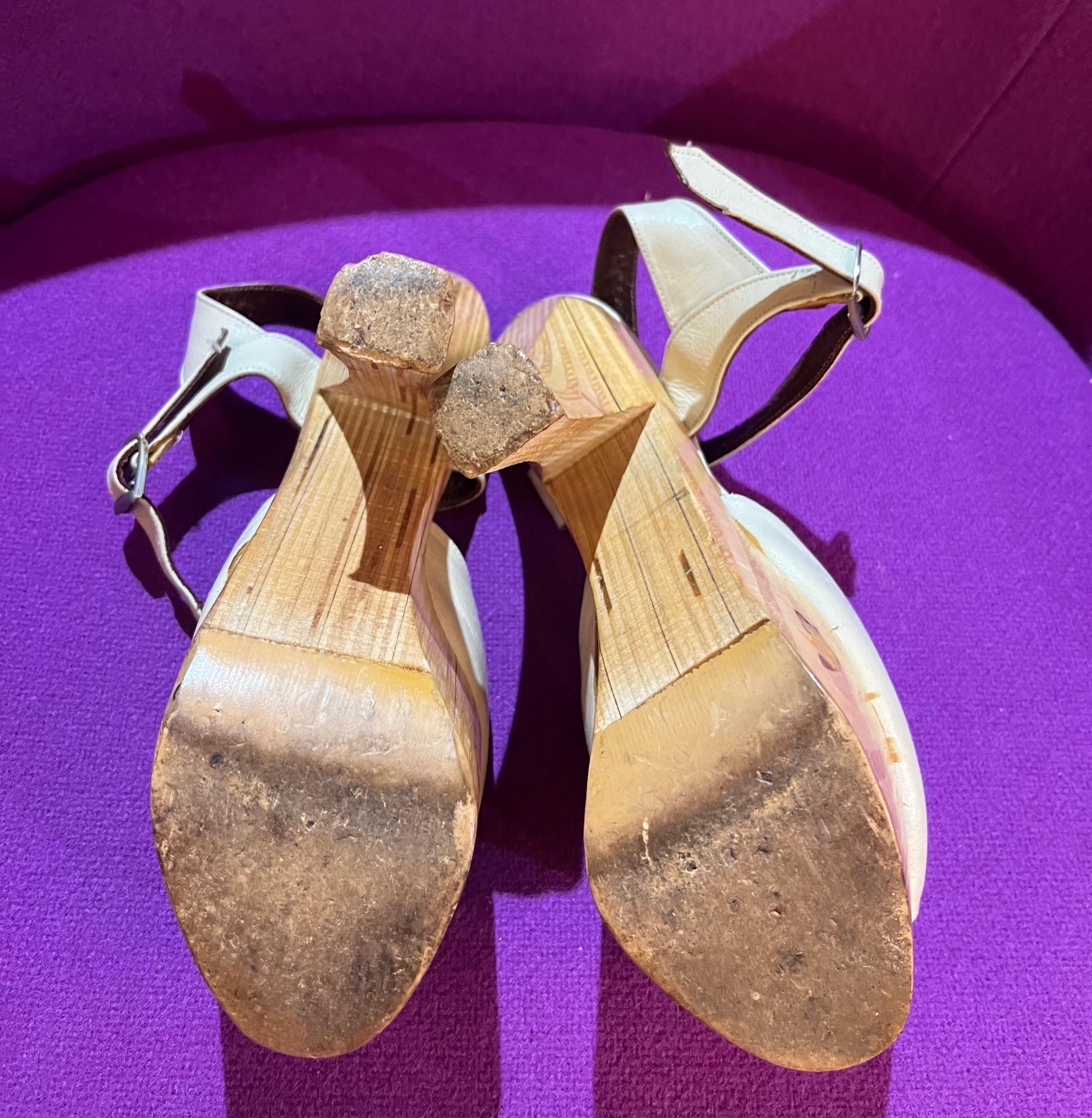 1970s Wooden and Leather Platform Disco Shoes  For Sale 7