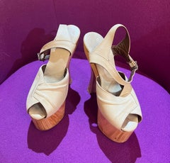 1970s Wooden and Leather Platform Disco Shoes