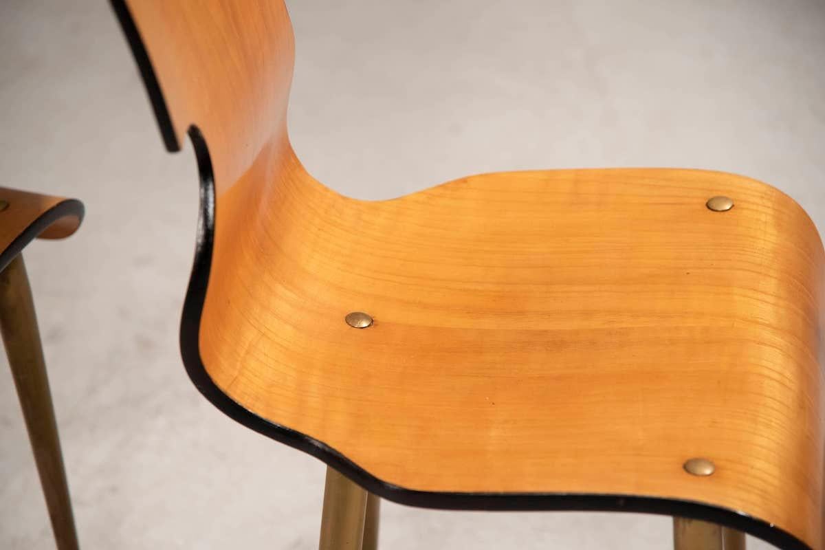 1970s Wooden Chairs With Brass Legs Set Of 4 For Sale 5