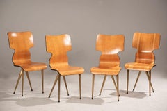 1970s Wooden Chairs With Brass Legs Set Of 4