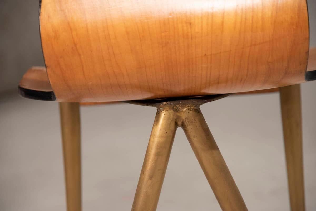 Late 20th Century 1970s Wooden Chairs With Brass Legs Set Of 4 For Sale