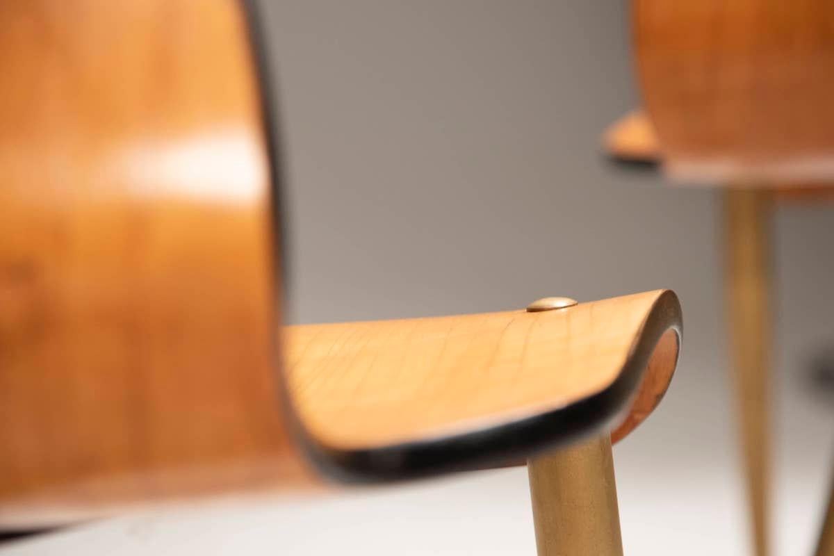 1970s Wooden Chairs With Brass Legs Set Of 4 For Sale 2