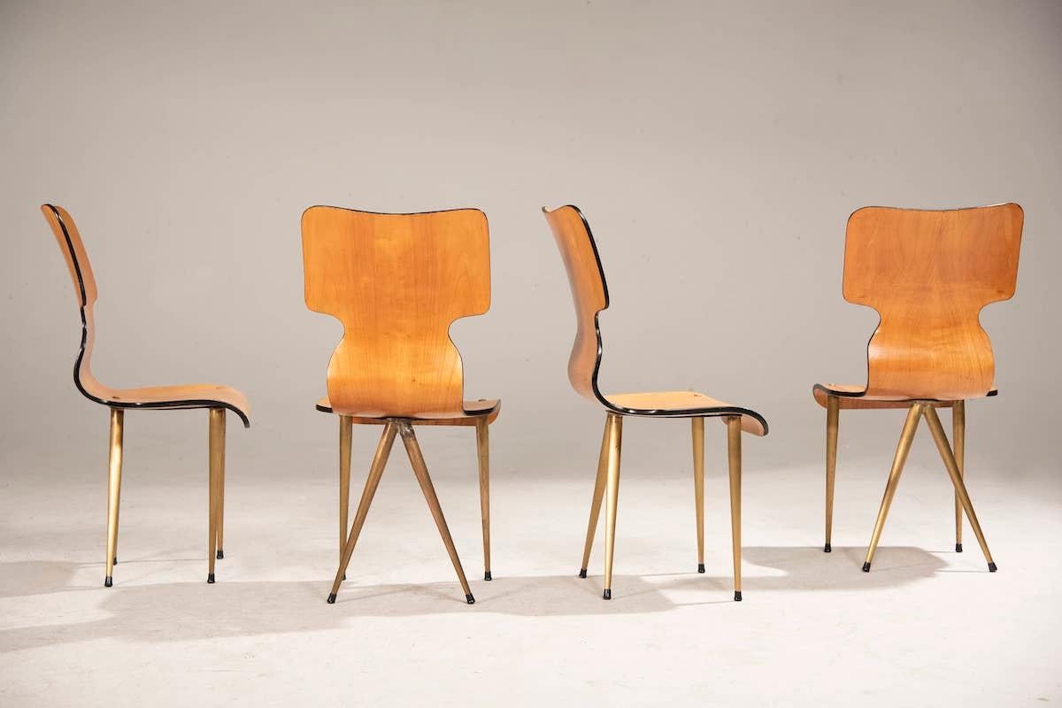 1970s Wooden Chairs With Brass Legs Set Of 4 For Sale 3
