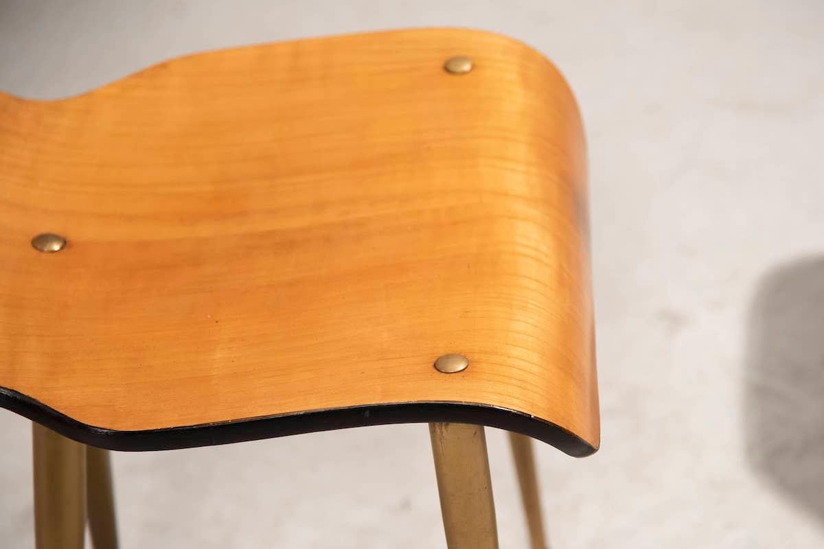 1970s Wooden Chairs With Brass Legs Set Of 4 For Sale 4