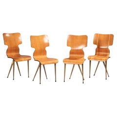 1970s Wooden Chairs With Brass Legs Set Of 4