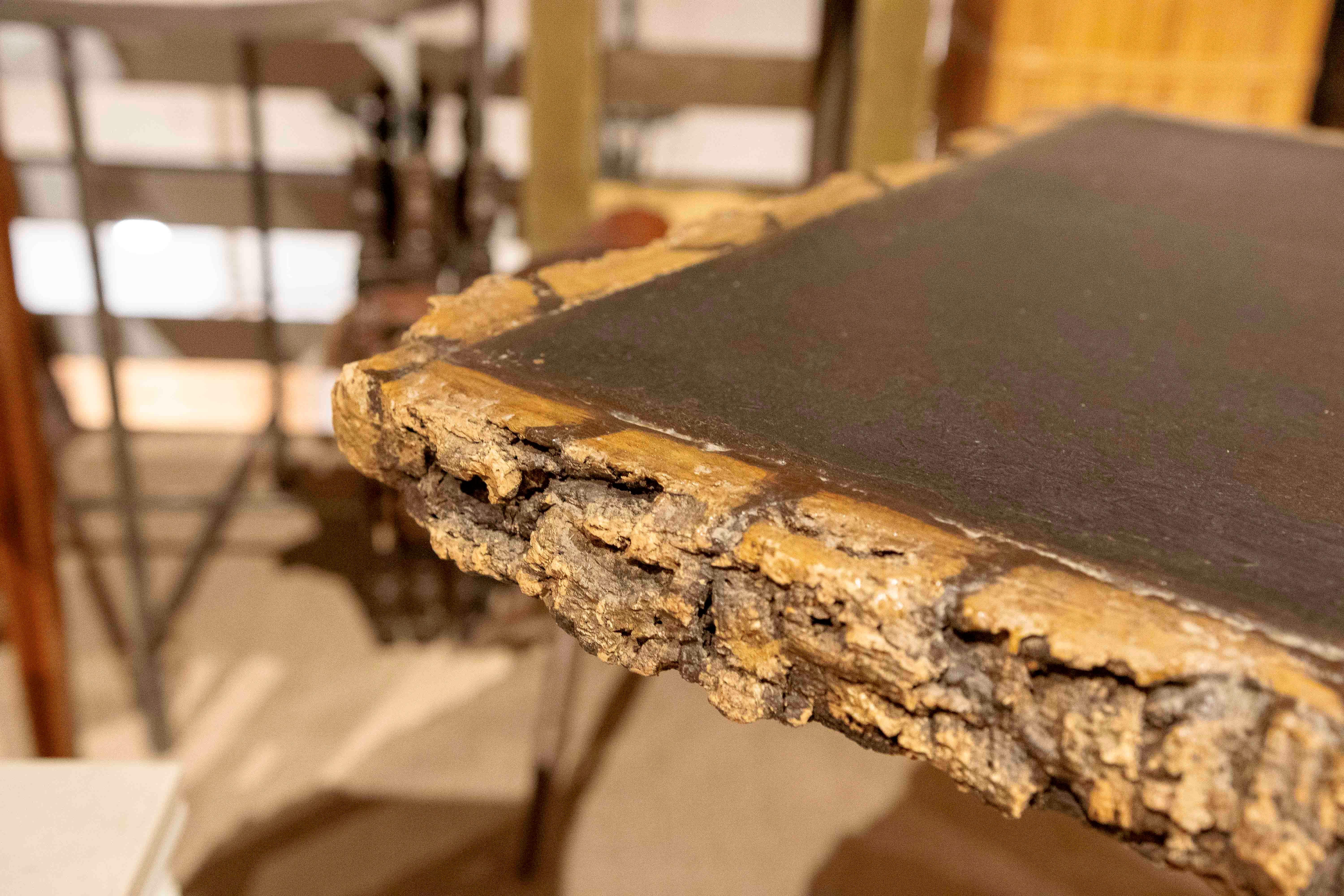 1970er Holz-Gartentisch mit Baumrindenverkleidung im Angebot 9