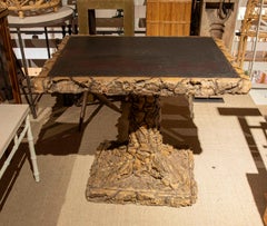 1970s Wooden Garden Table with Tree Bark Covering