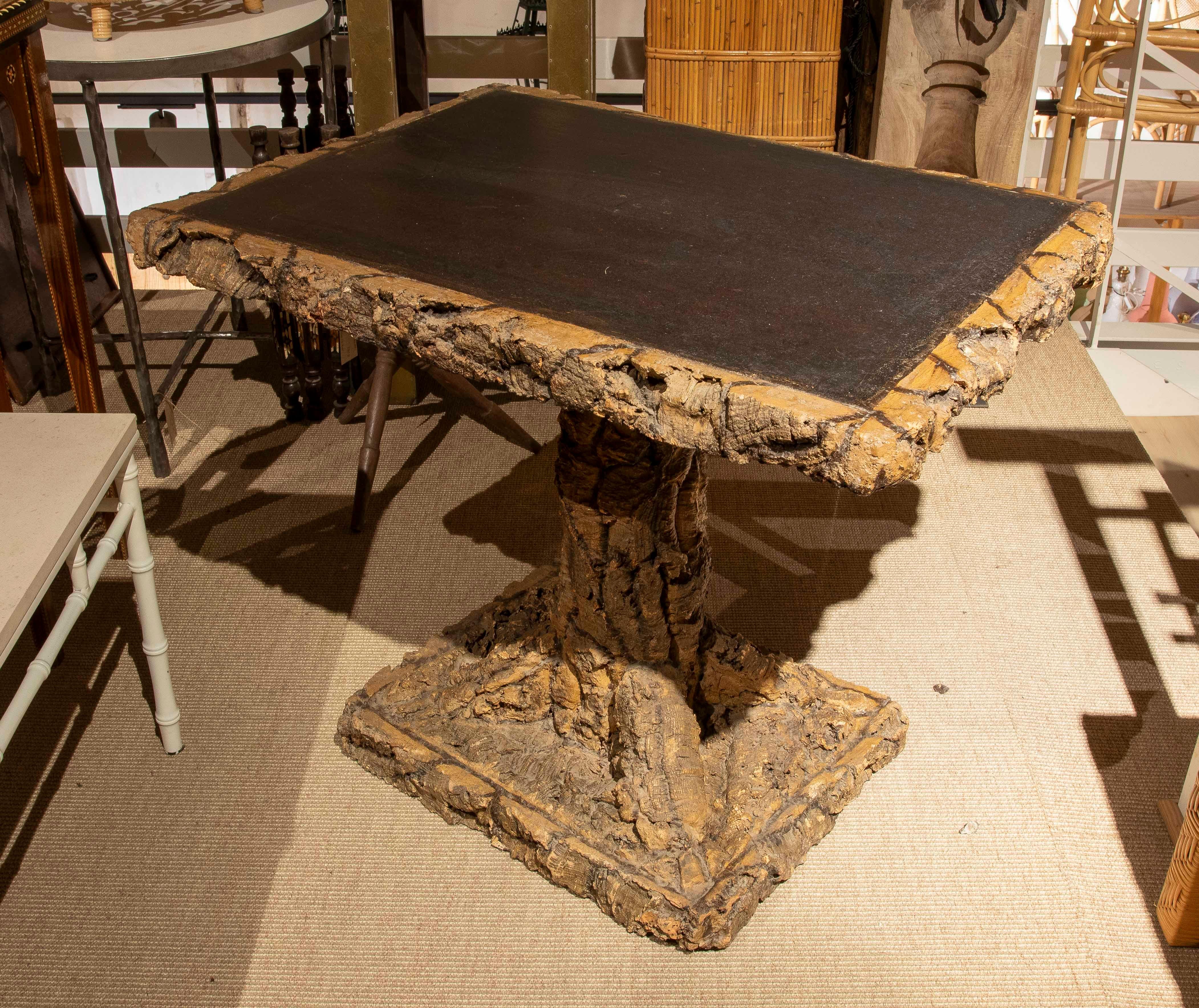 1970s Wooden Garden Table with Tree Bark Covering For Sale 1