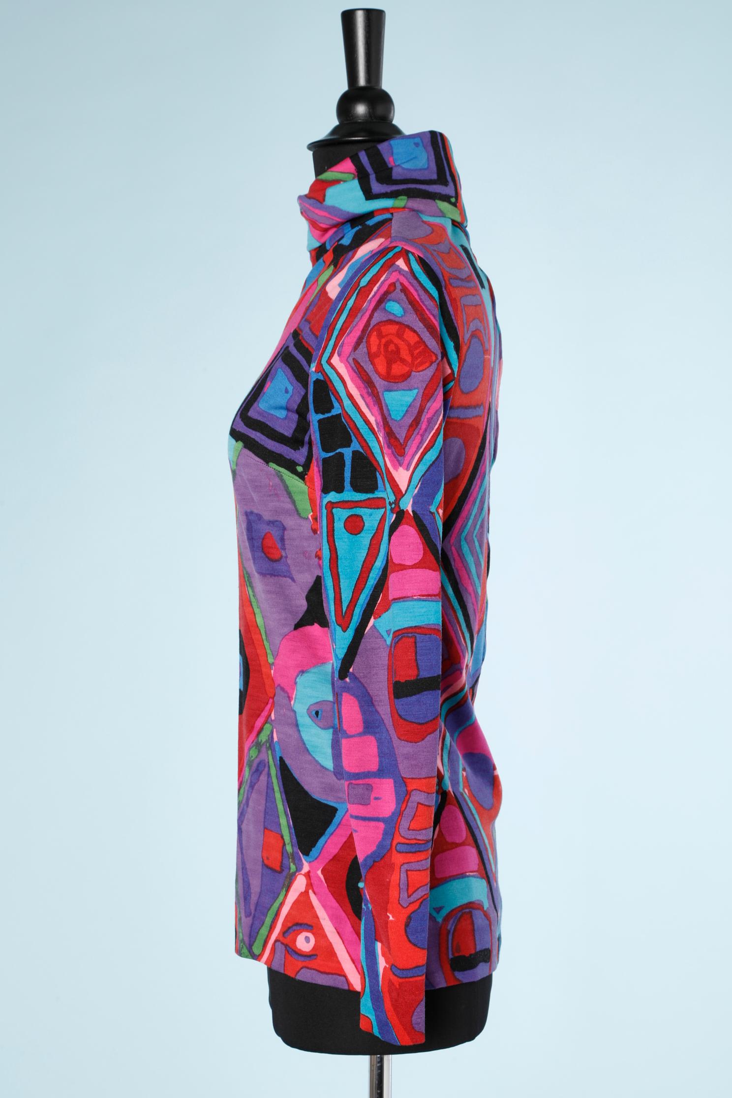 Black 1970's wool printed top Ken Scott For Sale