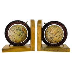 1970s World Globe Wood Bookends, Pair