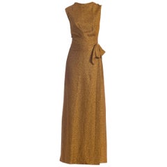 1960S WORTH OF PARIS Gold Metallic Acetate/Lurex Jersey Demi Couture Gown