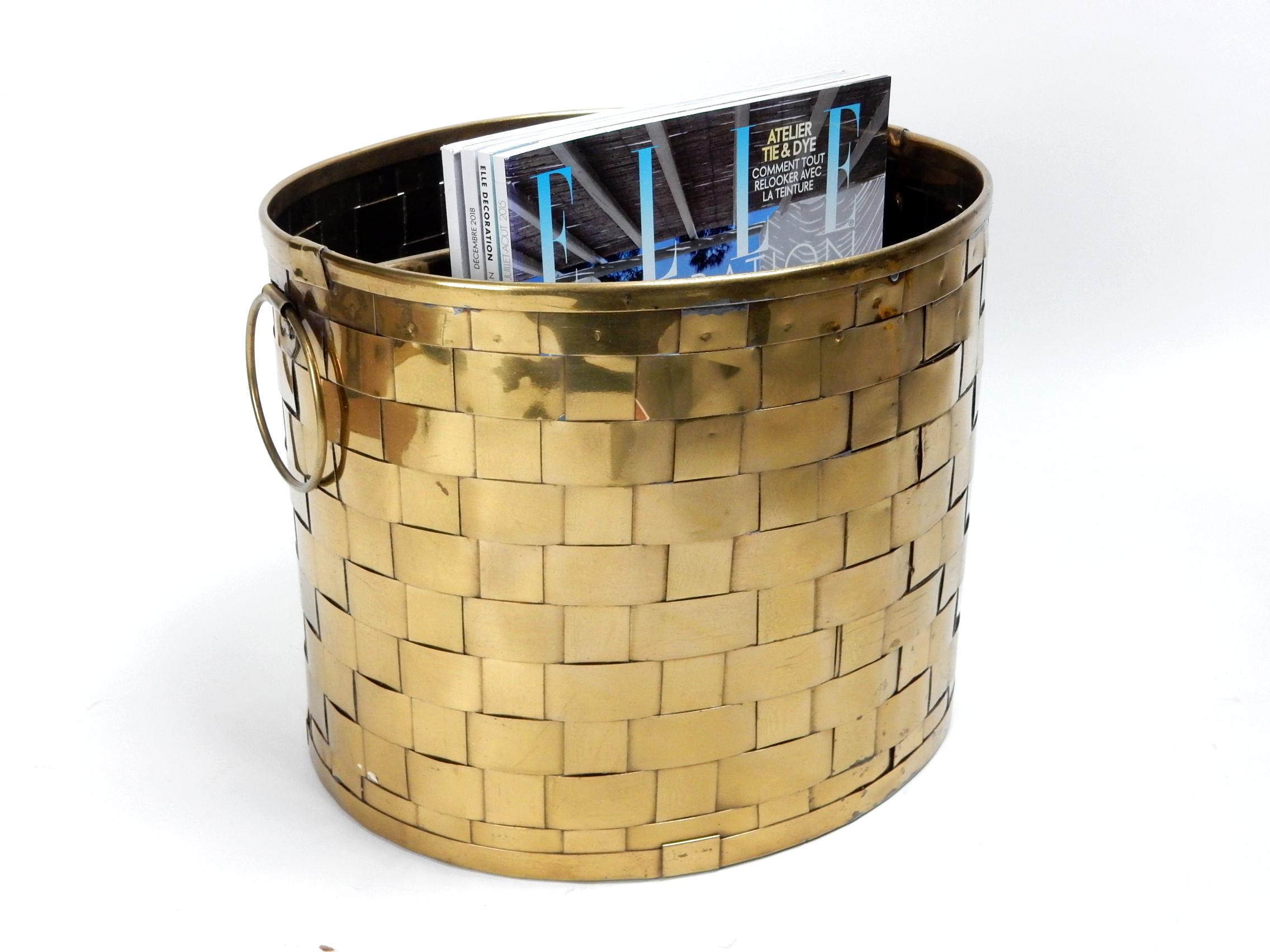 1970's Woven Brass Magazine Storage Holder For Sale 3