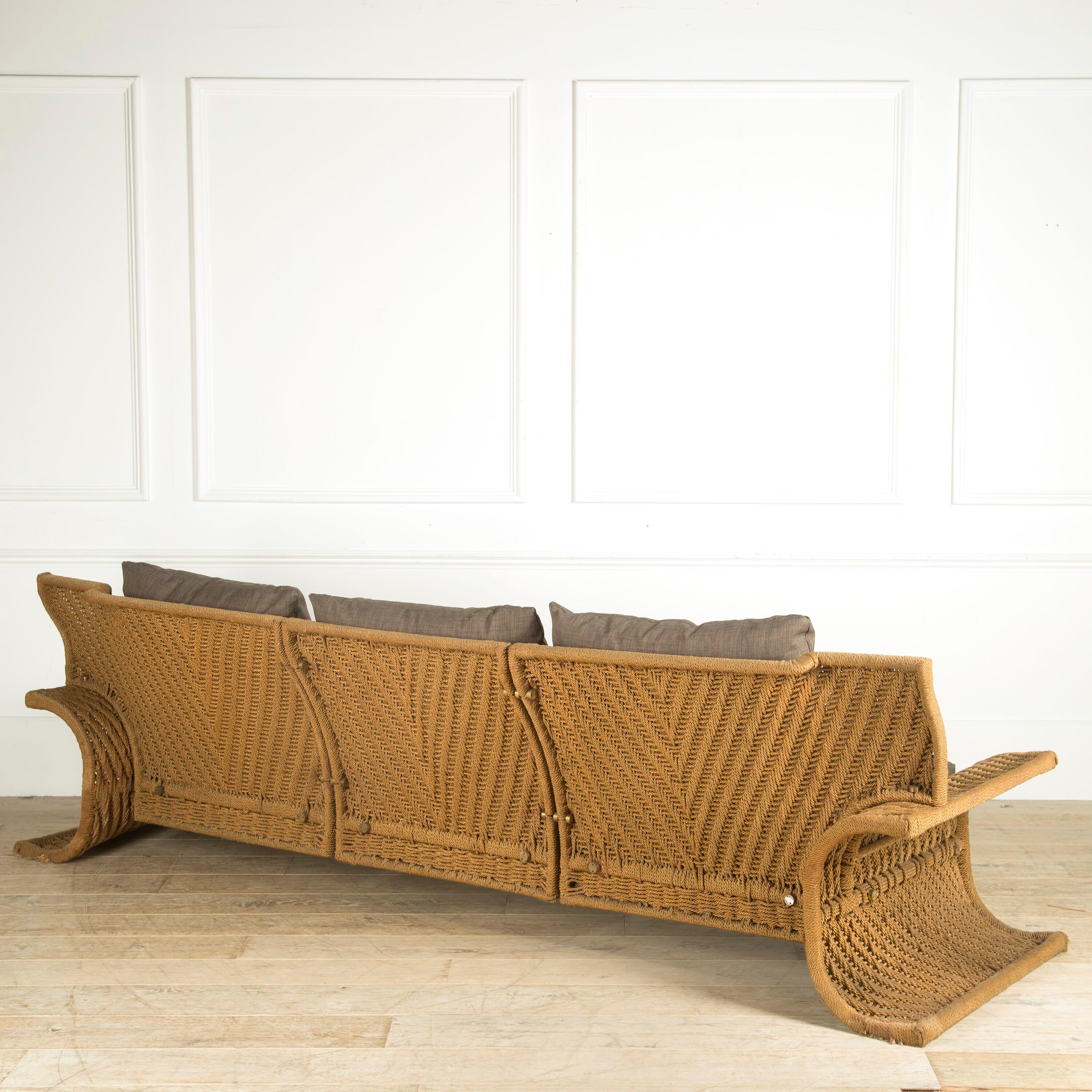 Mid-Century Modern 1970s Woven Cord Sofa by Mario Cecchi