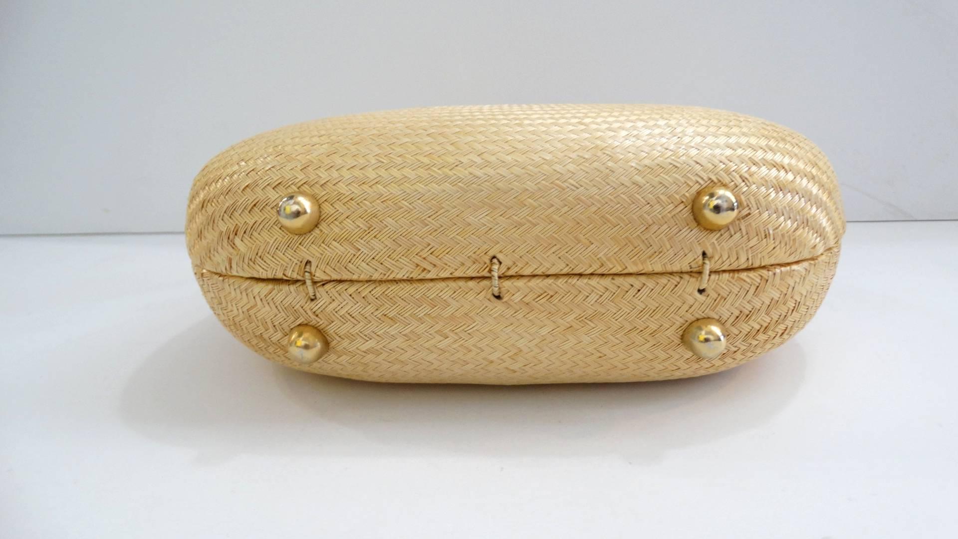 Women's 1970s Woven Rattan Bag W/ Gold Hardware