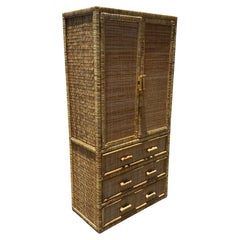 Armoire de rangement en rotin tressé des années 1970