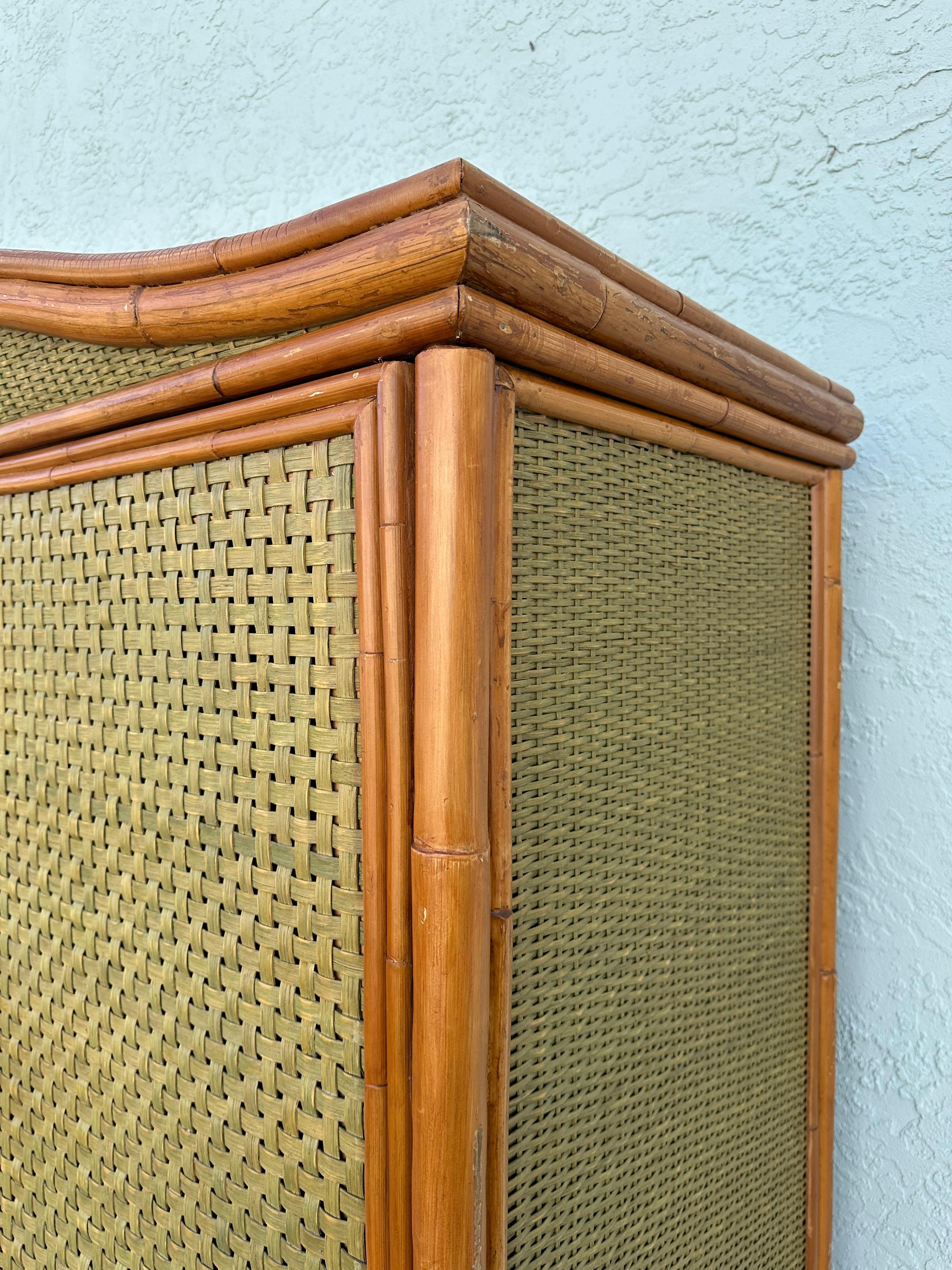 1970s Woven Rattan Green Arch Armoire Wardrobe Storage Cabinet For Sale 9
