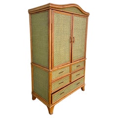 Armario Armoire de ratán verde tejido de los años 70