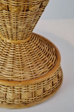 1970s Woven Rattan Table Lamp with Beach Scene Frieze