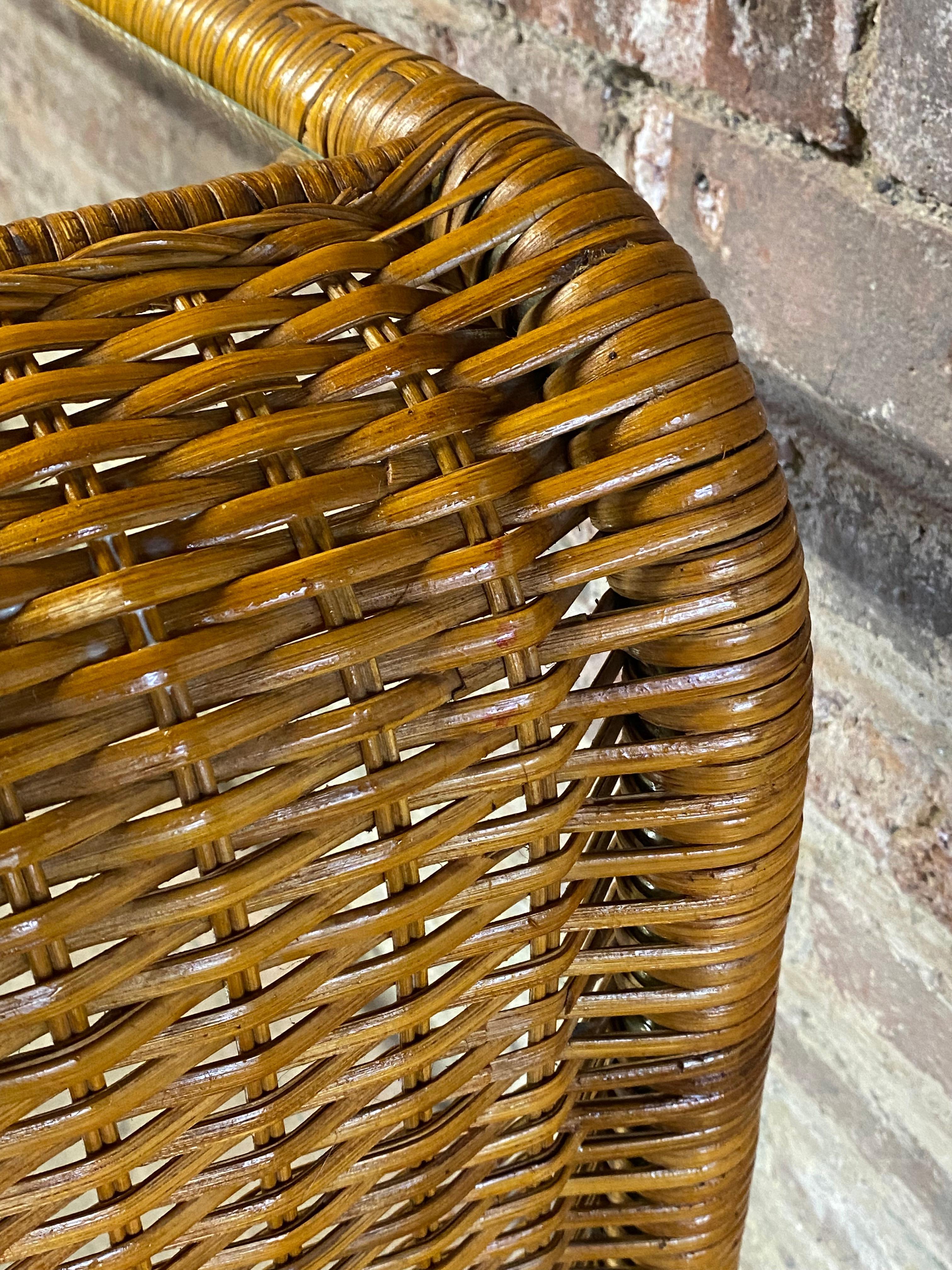 1970s Wrapped Wicker and Glass Sofa Table 5