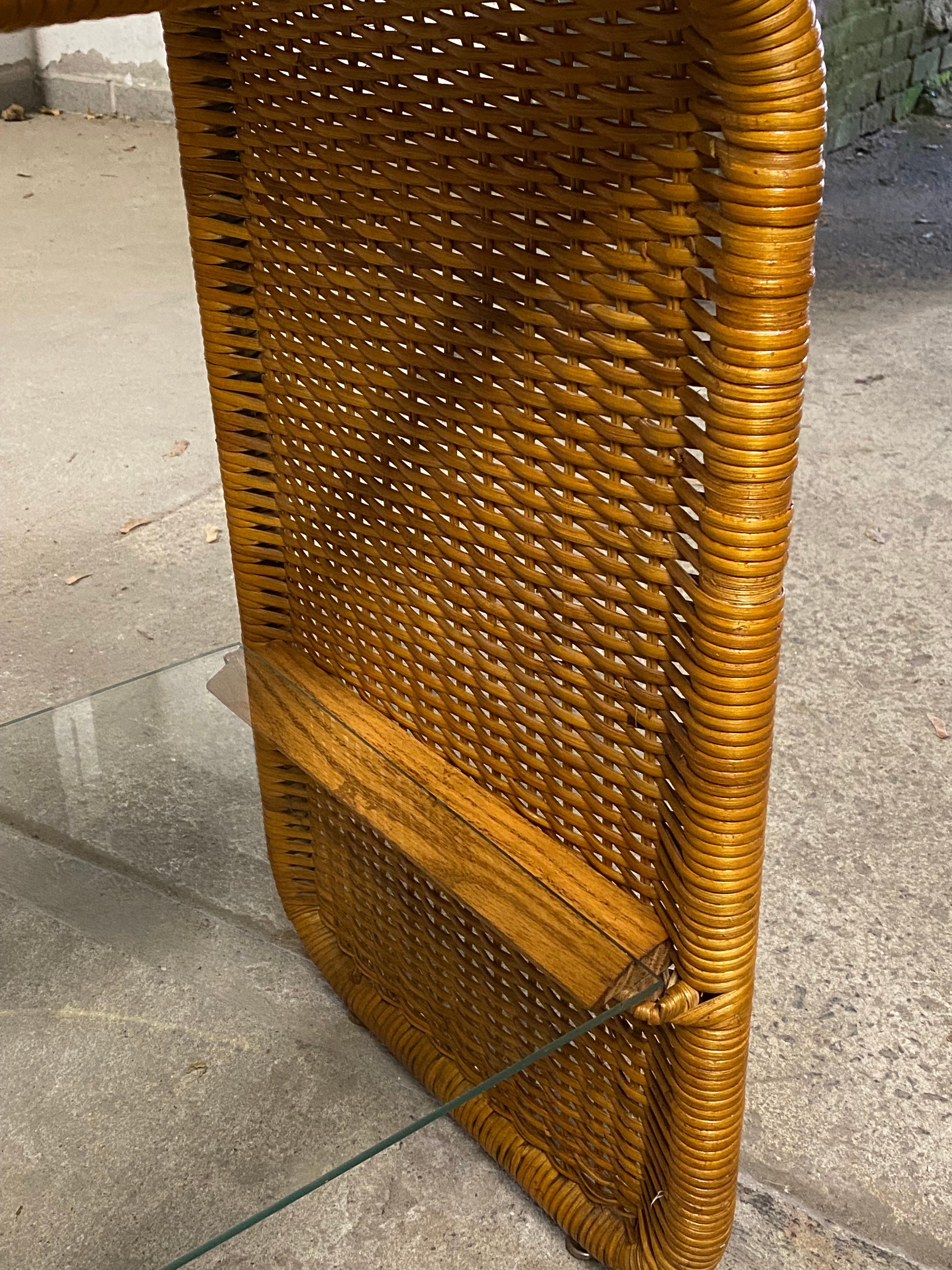 1970s Wrapped Wicker and Glass Sofa Table 6