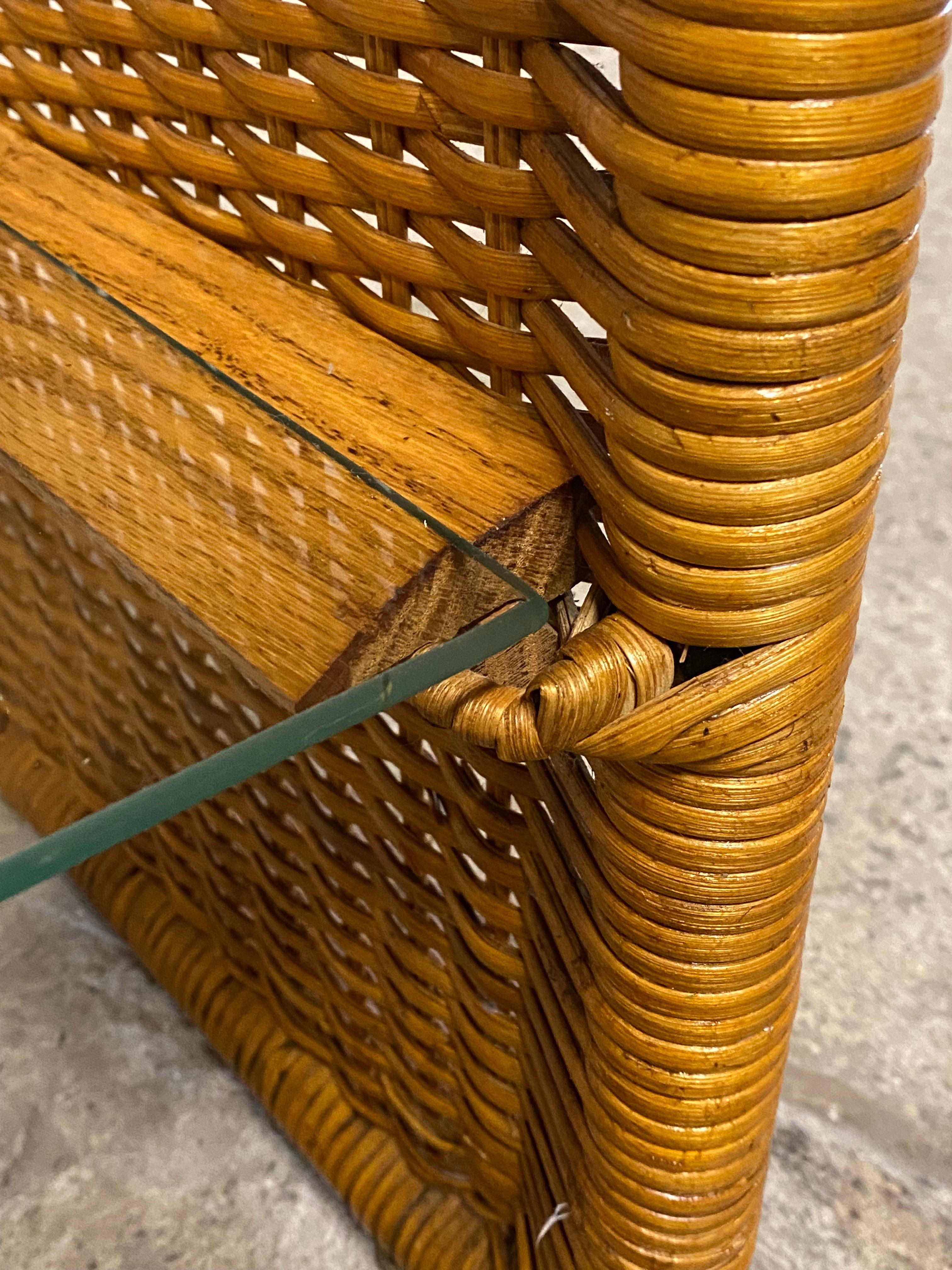 1970s Wrapped Wicker and Glass Sofa Table 7