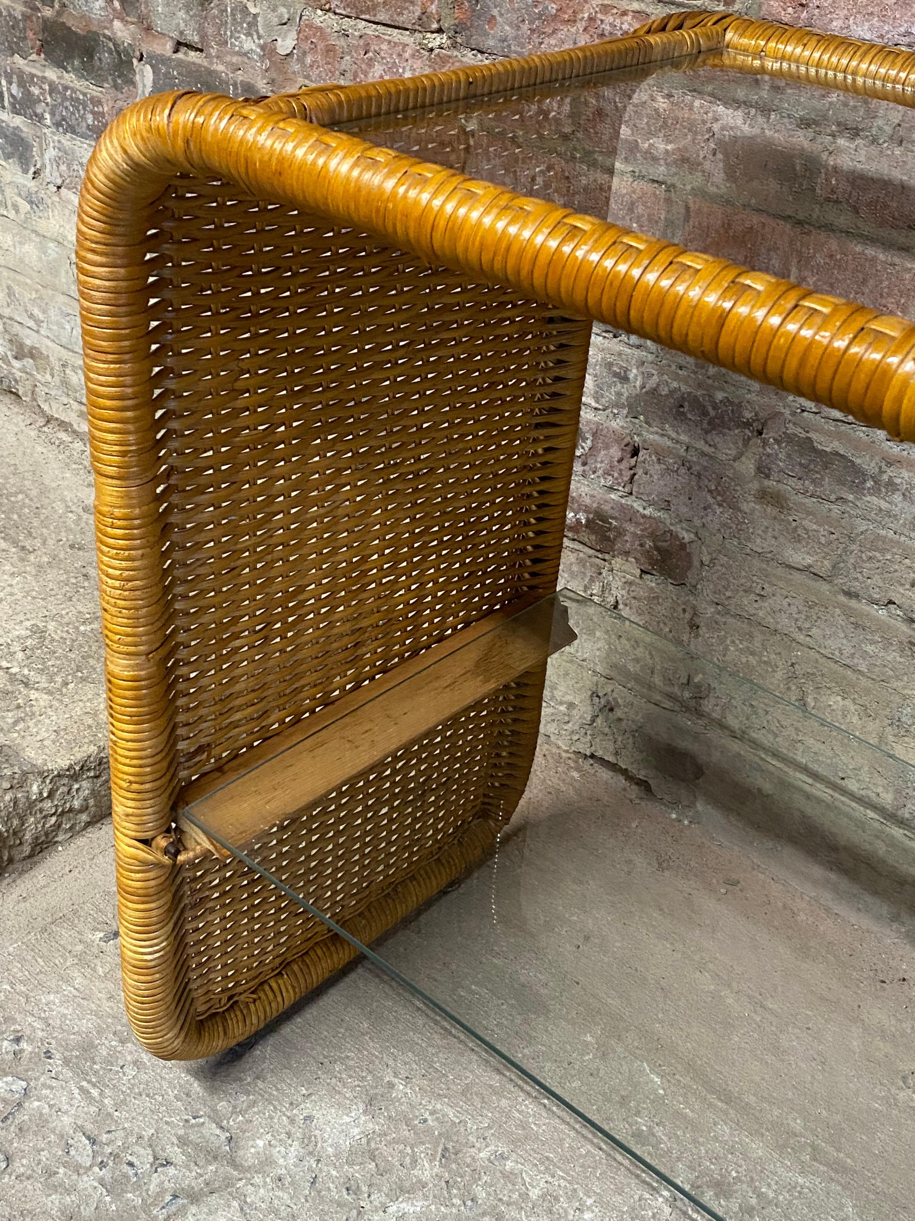 1970s Wrapped Wicker and Glass Sofa Table 2