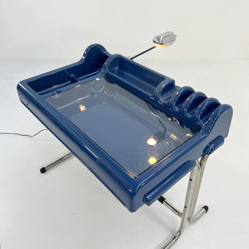 1970er Jahre Schreibtisch Vittorio Parigi und Nani Prina Stahl Kunststoff Blau Italienisch im Zustand „Gut“ im Angebot in Milano, IT