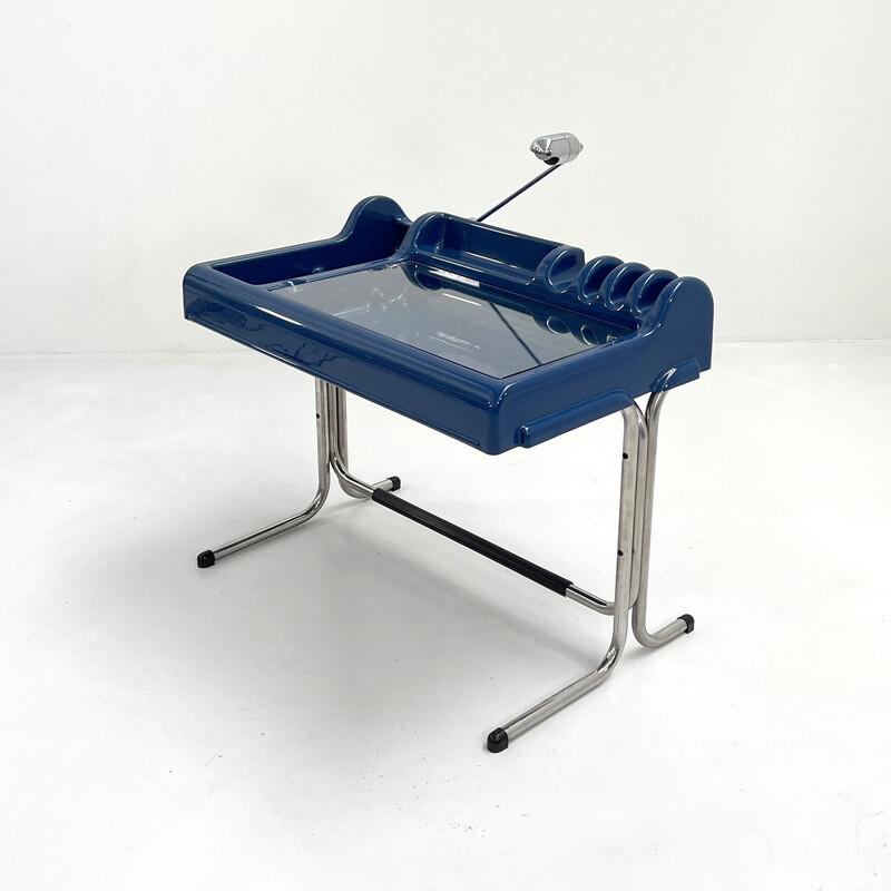 1970er Jahre Schreibtisch Vittorio Parigi und Nani Prina Stahl Kunststoff Blau Italienisch im Angebot 1
