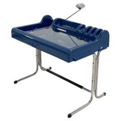 1970's Writing Desk Vittorio Parigi and Nani Prina Steel Plastic Blue Italian