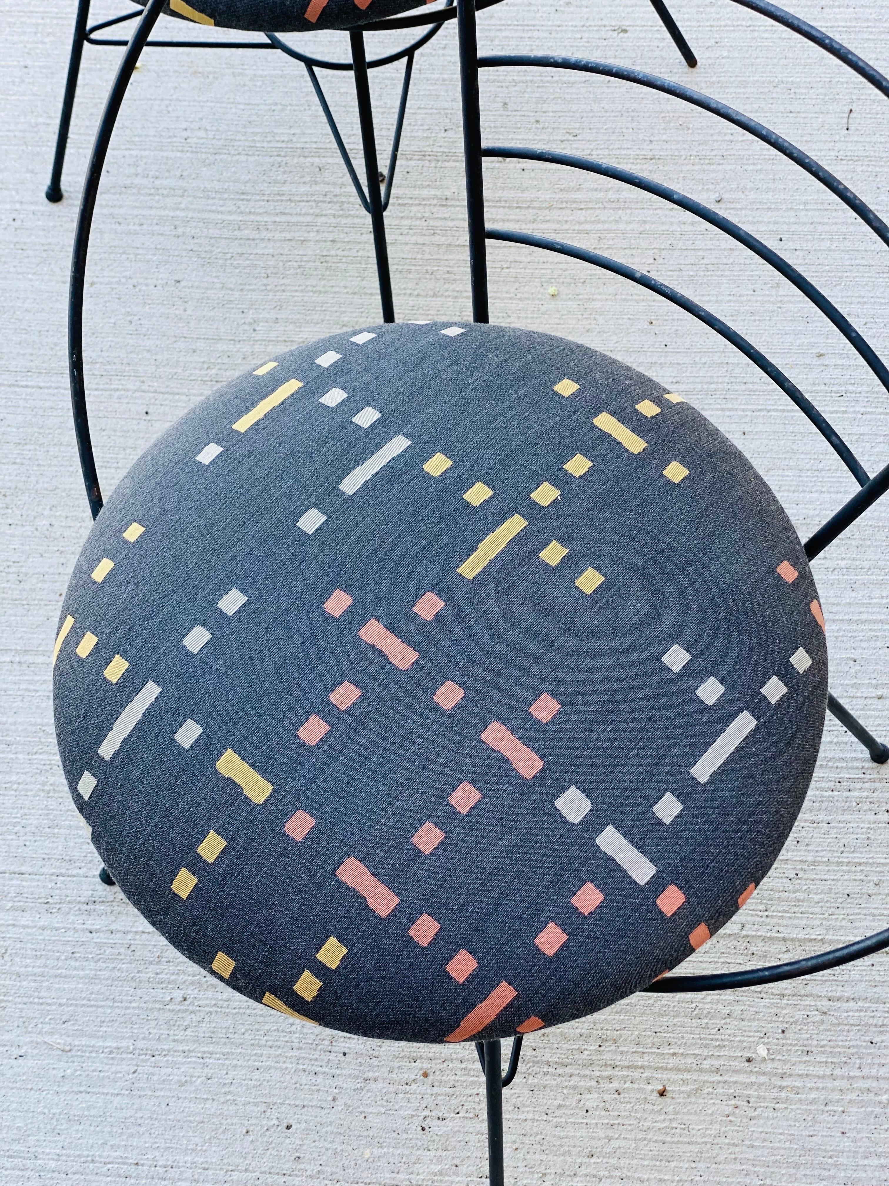 1970s Wrought Black Iron Atomic Hoop Chairs, a Pair 1