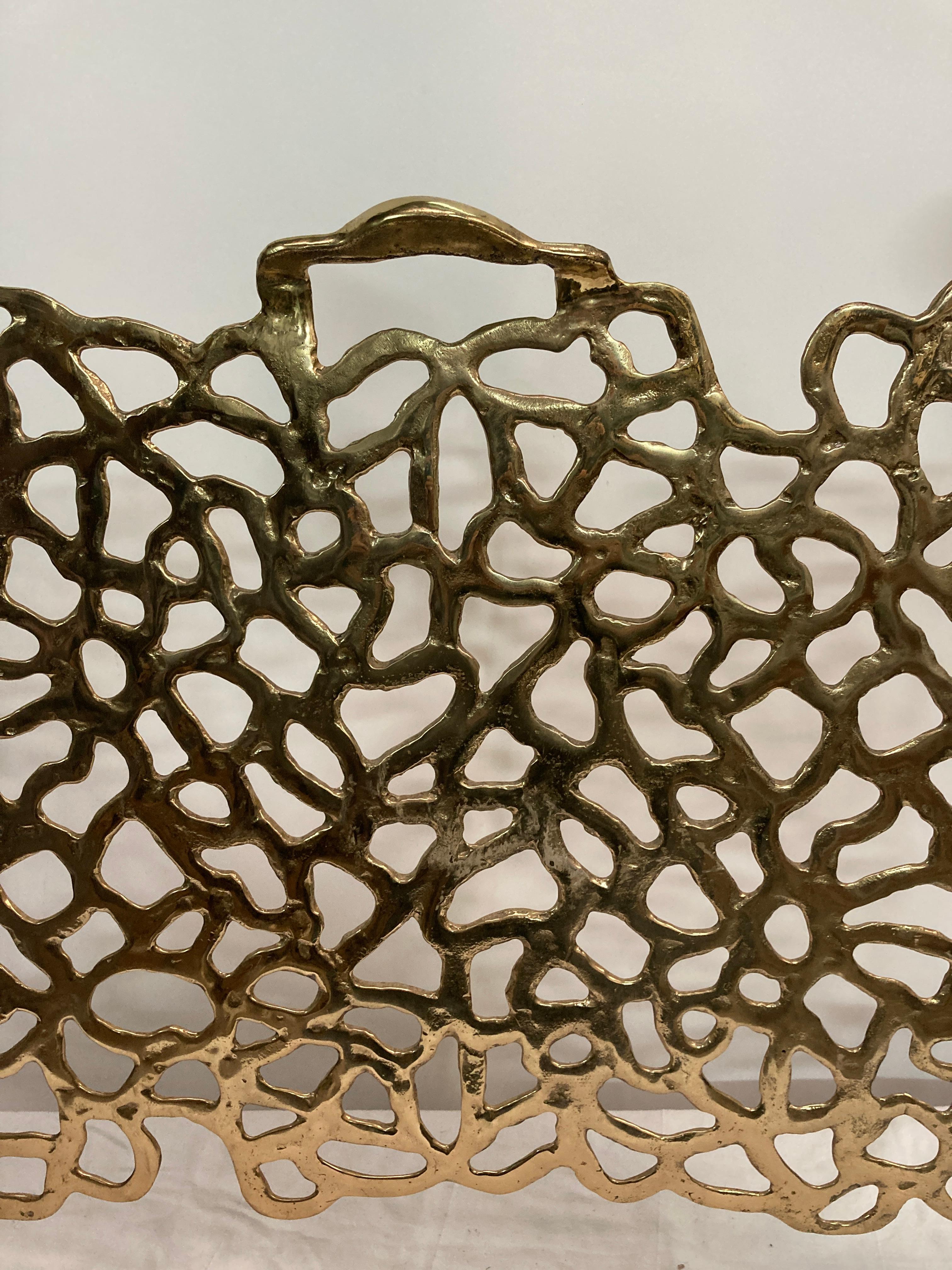 1970's wrought iron and bronze fire screen  For Sale 1