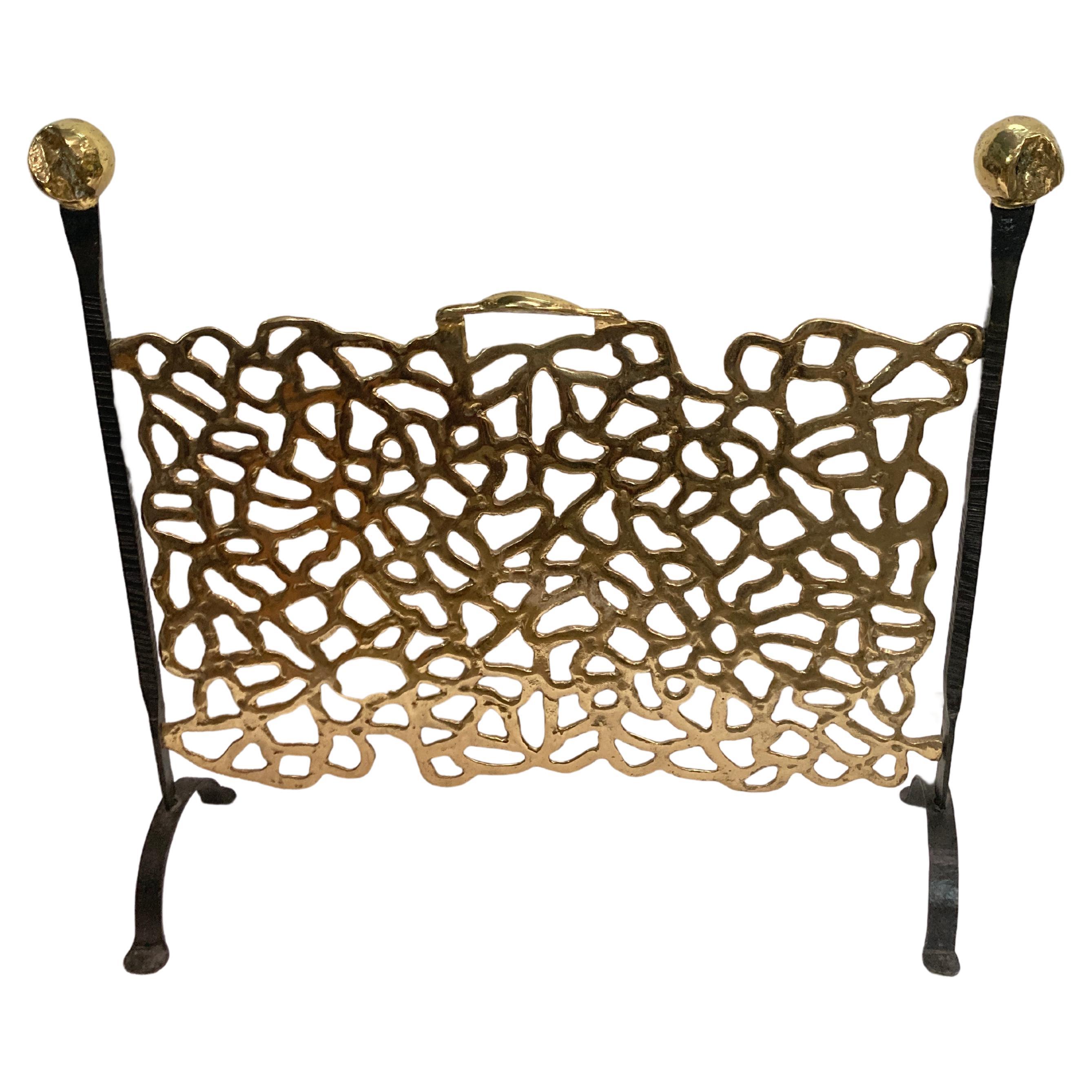 1970's wrought iron and bronze fire screen  For Sale