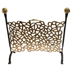 1970's wrought iron and bronze fire screen