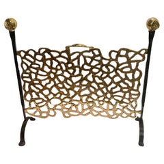 1970's wrought iron and bronze fire screen 