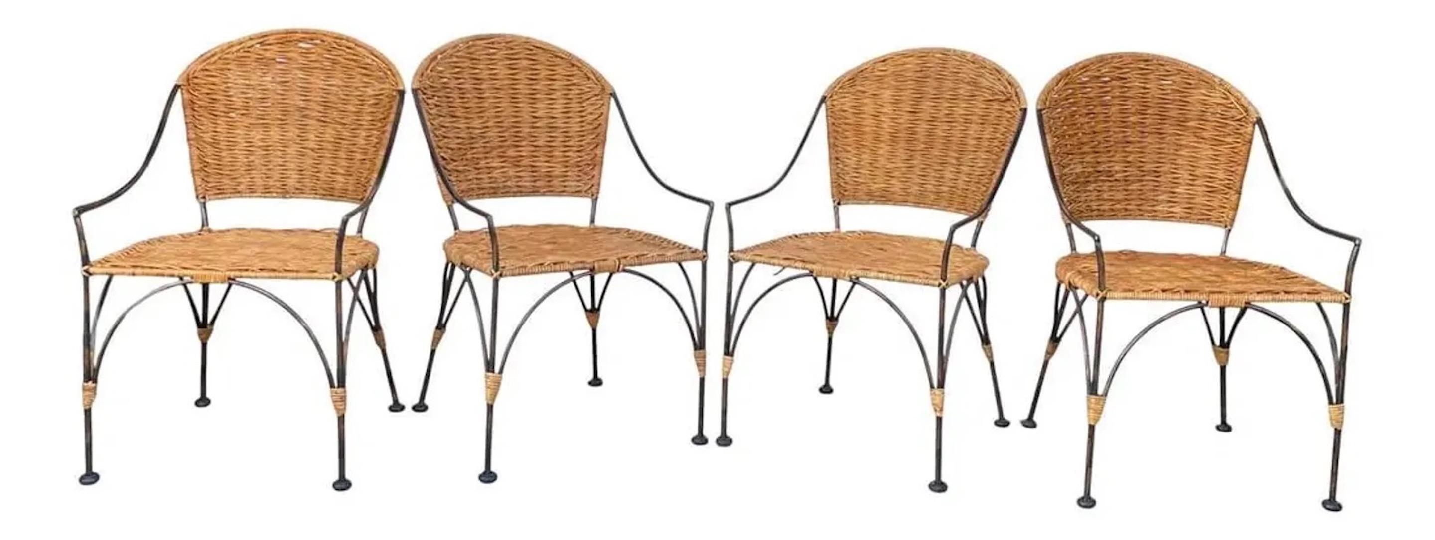 1970s Wrought Iron and Woven Wicker Porch Patio Set For Sale 3