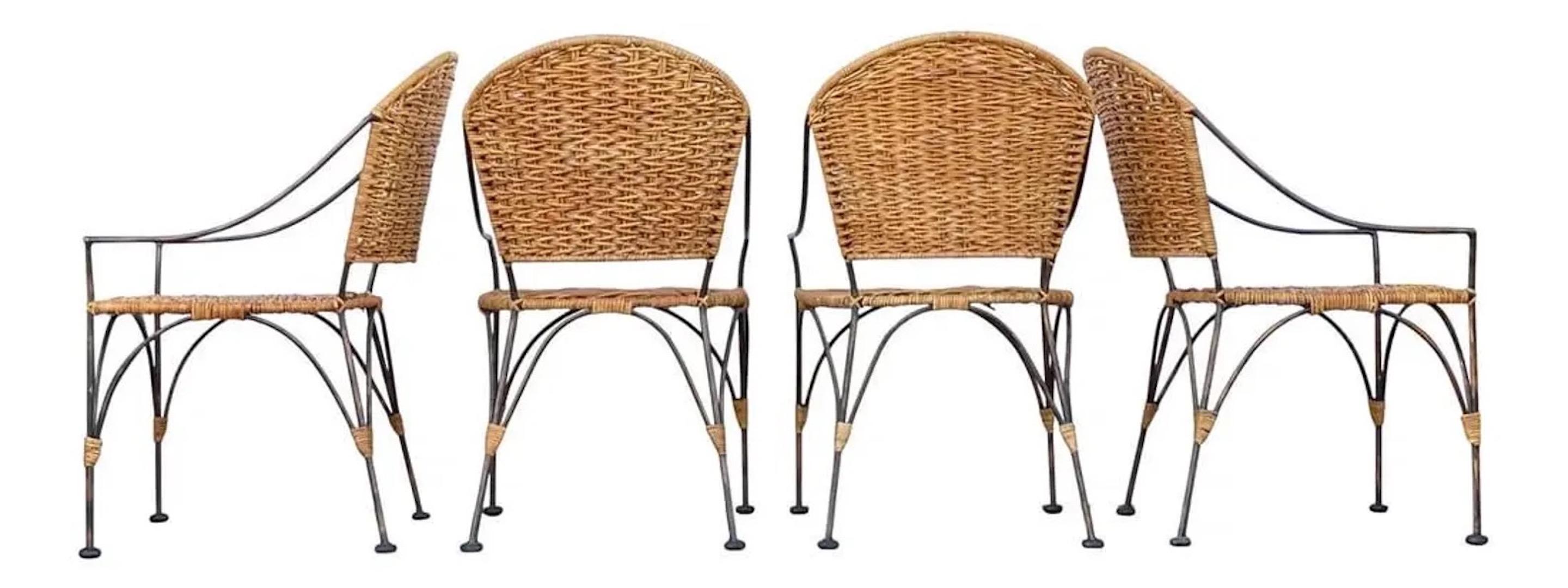 1970s Wrought Iron and Woven Wicker Porch Patio Set For Sale 4