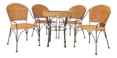 Vintage 1970s Wrought Iron and Woven Wicker Porch Patio Set