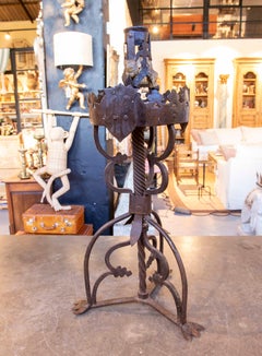 1970s Wrought Iron Candlestick with Medieval Design