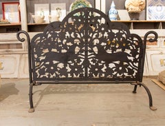 1970s Wrought Iron Fireplace Screen with Floral and Deer Design