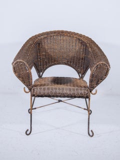 1970s Wrought Iron Wicker Chair