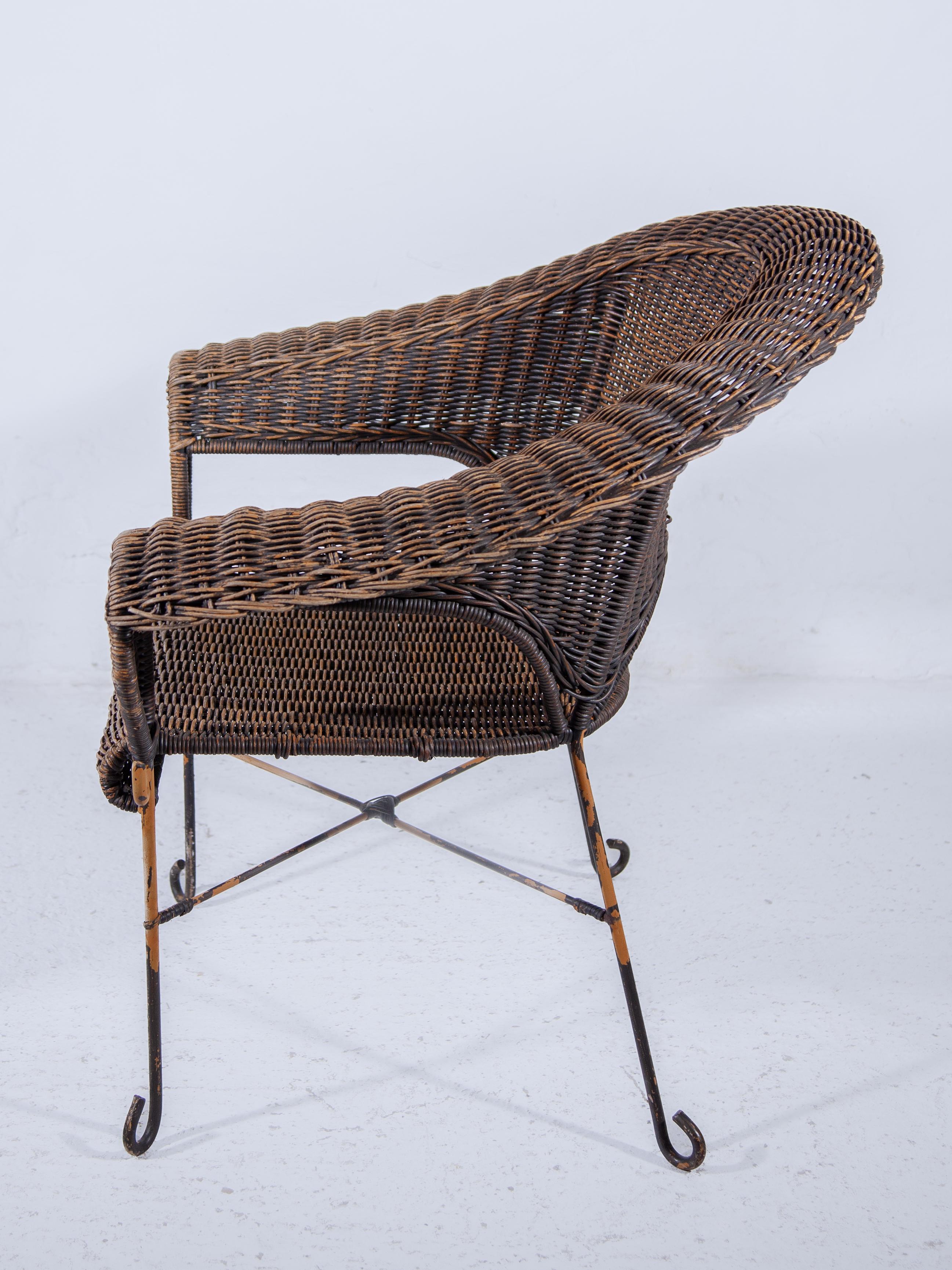 Fine XX secolo Sedia Wicker Works in ferro battuto degli anni '70 in vendita